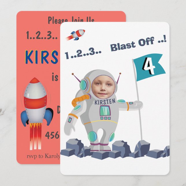 Blast Off Rocket Birthday Inbjudningar (Fram/baksida)