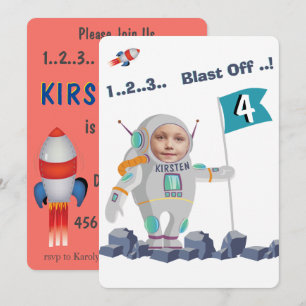 Blast Off Rocket Birthday Inbjudningar