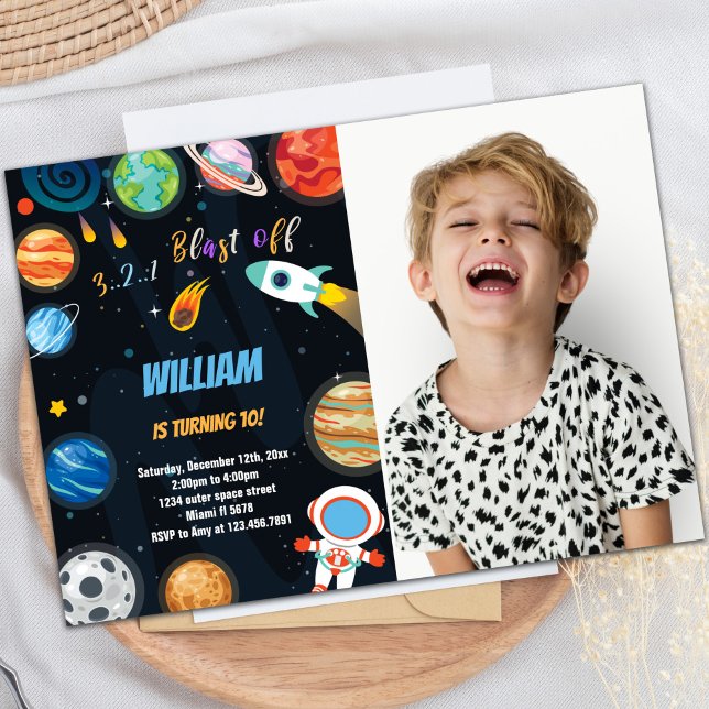 Blast Off Rocket Rymden Birthday-inbjudningar Inbjudningar (Blast Off Rocket Outer Space Birthday Invitations)