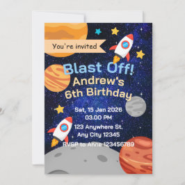 Blast Off Rocket Space Birthday for Boys Inbjudningar