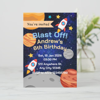 Blast Off Rocket Space Birthday for Boys Inbjudningar