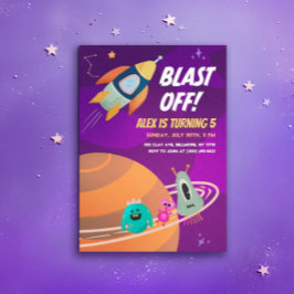 Blast Off Rymden Barns födelsedag Party Inbjudan