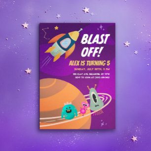 Blast Off Rymden Barns födelsedag Party Inbjudan