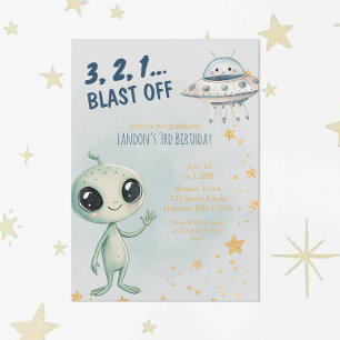 Blast Off Rymdpojkar Tredje Födelsedagen Inbjudningar
