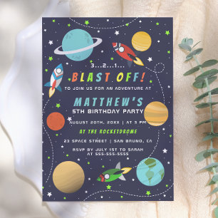 Blast Off! Rymdtemat Födelsedagsfest Inbjudningar