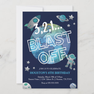 Blast Off Space Birthday-inbjudan Inbjudningar