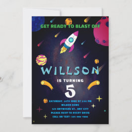 Blast Off Space Birthday Inbjudningar