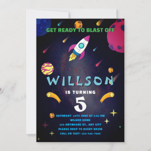 Blast Off Space Birthday Inbjudningar