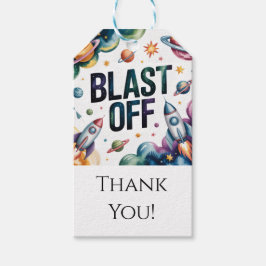 Blast Off Space Boy Astronaut Födelsedagsfest Presentetikett