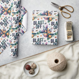 Blast Off Space Boy Astronaut Födelsedagsfest Presentpapper