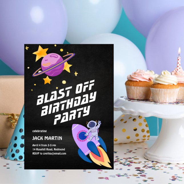 Blast Off Space Thenzed Birthday-inbjudan Inbjudningar (Skapare uppladdad)