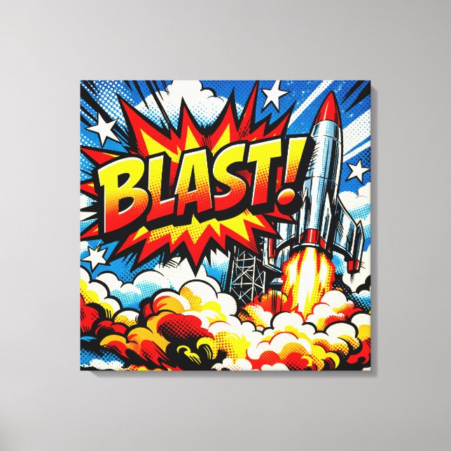 BLAST! Retro Pop Art Raket Explosion Canvastryck (Framsida)