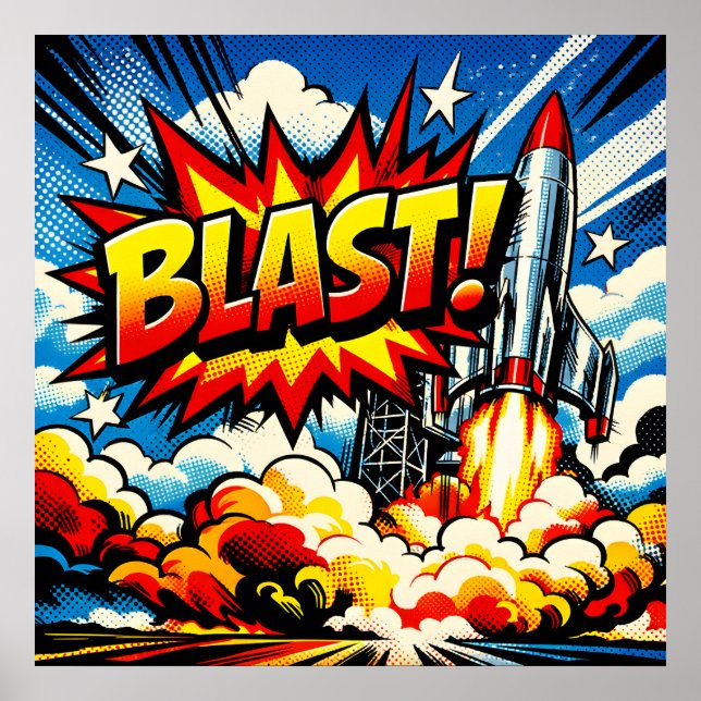 BLAST! Retro Pop Art Raket Explosion Poster (Framsidan)