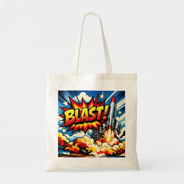 BLAST! Retro Pop Art Raket Explosion Tygkasse (Framsidan)