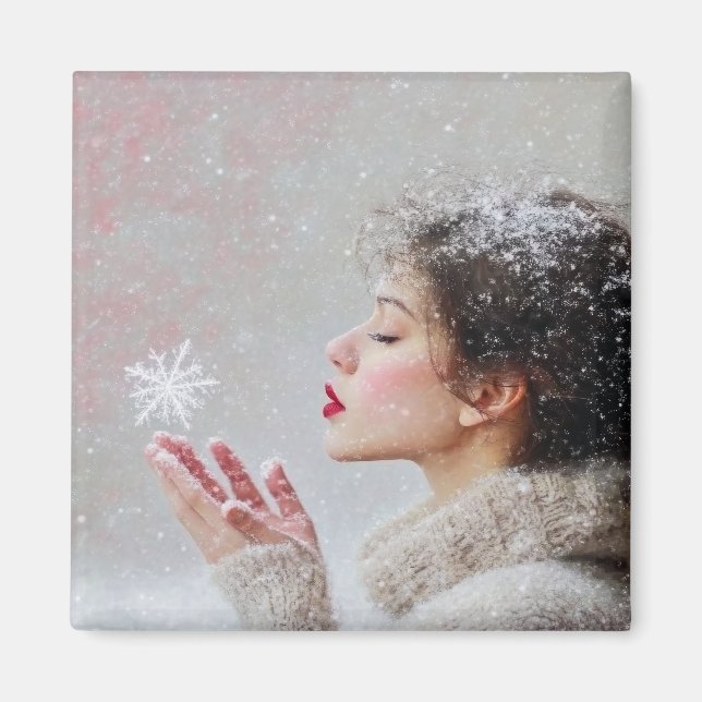 Blåst Snöflingor Magnet (Framsidan)