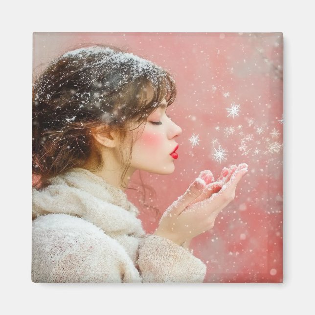 Blåst Snöflingor Magnet (Framsidan)