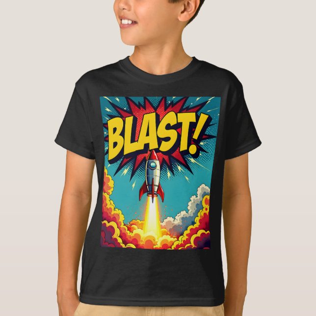 BLAST! Vintage serietidningsstil raketexplosion T Shirt (Framsida)