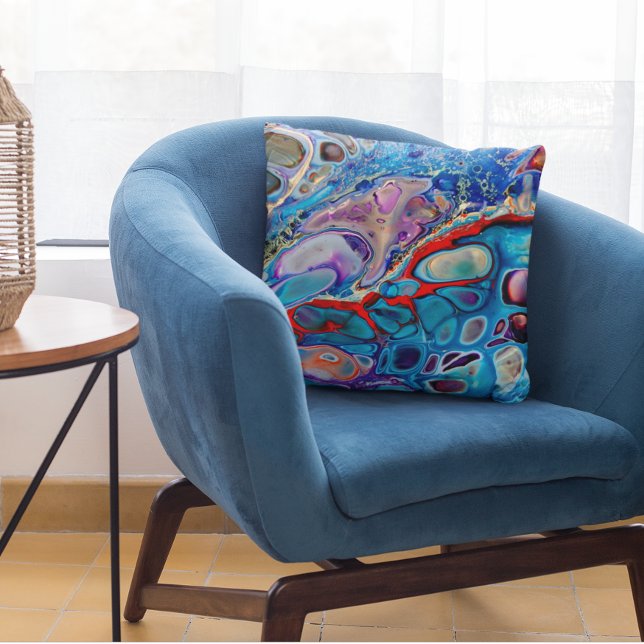 Blåstenmarmor Se flytande konst Pillow Lila Red Kudde (Skapare uppladdad)