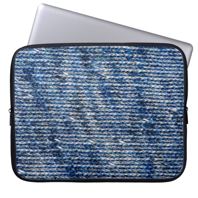 Blåstickad ull struktur laptop fodral (Framsidan)