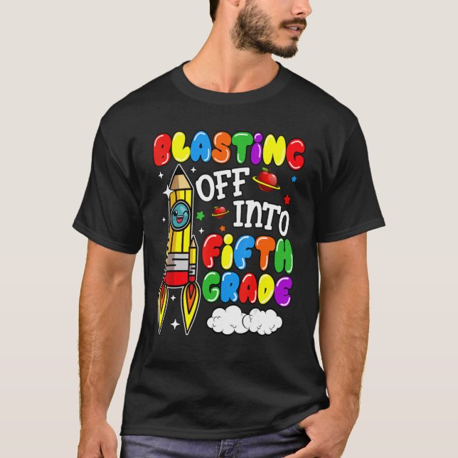 Blasting Off Into Fifth Grade  Back To School Boys T Shirt (Framsida)