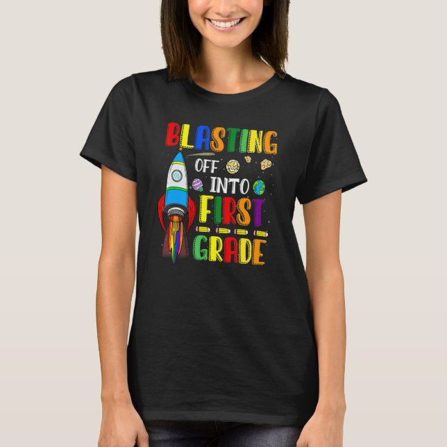 Blasting Off Into First Grade  Back To School Boys T Shirt (Framsida)
