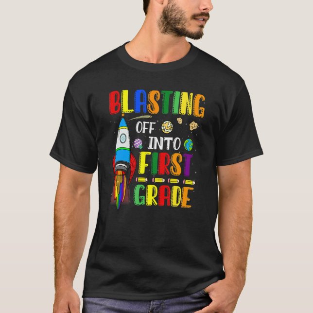 Blasting Off Into First Grade  Back To School Boys T Shirt (Framsida)