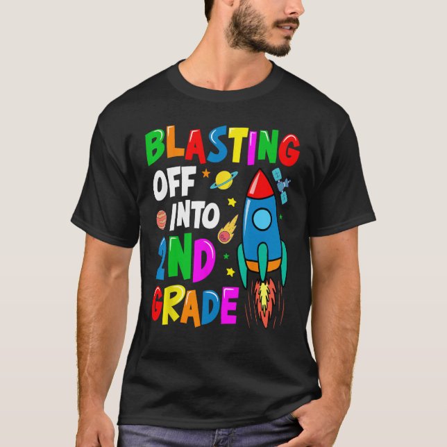 Blasting Off Into Second Grade Back To School Kids T Shirt (Framsida)