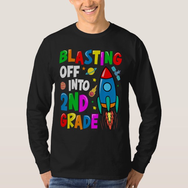 Blasting Off Into Second Grade Back To School Kids T Shirt (Framsida)