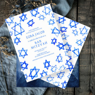Blåstjärna för Coola av vattenfärg Bat mitzvah av  Inbjudningar