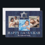 Blåstjärna för David Lycklig Hanukkah Photo Collag Julkort<br><div class="desc">Anpassa det här vackra blåa träfotot med en stjärnor av levande design med egna foton och formuleringar.  Skicka massor av kärlek till dina vänner och din familj med det här roligten hanukkah helgdag card.</div>