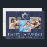 Blåstjärna för David Lycklig Hanukkah Photo Collag Julkort<br><div class="desc">Anpassa det här vackra blåa träfotot med en stjärnor av levande design med egna foton och formuleringar.  Skicka massor av kärlek till dina vänner och din familj med det här roligten hanukkah helgdag card.</div>