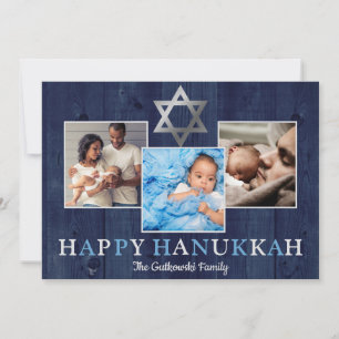 Blåstjärna för David Lycklig Hanukkah Photo Collag Julkort