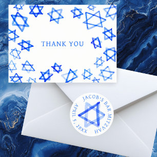 Blåstjärna för Roligt av vattenfärg Bat mitzvah av Tack Kort