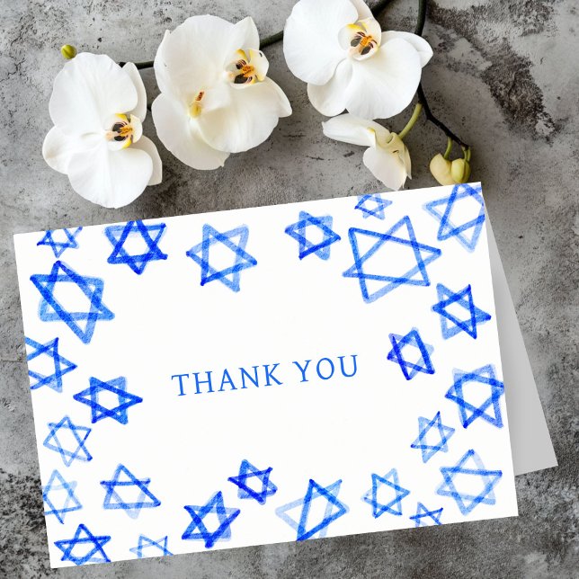 Blåstjärna för Roligt av vattenfärg Bat mitzvah av Tack Kort (Watercolor Fun Blue Star of David Bar Bat Mitzvah Thank You Card
)