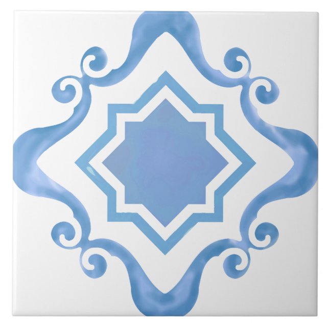Blåstjärna i Ceramic Tile Kakelplatta (Framsidan)
