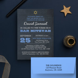 Blåstjärna i Chalkboard David Pub Mitzvah Inbjudningar