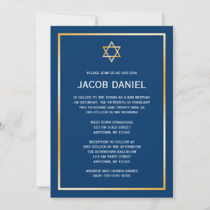 Blåstjärna i Guld av David Pub Mitzvah-inbjudan Inbjudningar
