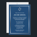 Blåstjärna i Silver av David Pub Mitzvah-inbjudan Inbjudningar<br><div class="desc">En klassisk inbjudan från Pub Mitzvah med en David-design i silver och mörk blått. Modern och formell. Anpassa enkelt för din händelse! Utformningar är platta tryckta illustrationer/grafik - INTE FAKTISK SILVER FOIL.</div>