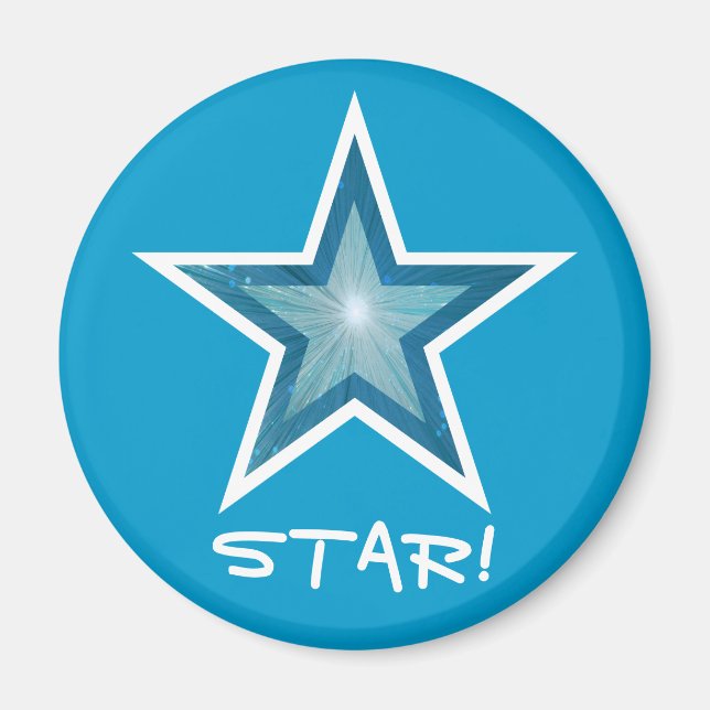 Blåstjärnig kylett "STAR"! magnet round blue (Framsidan)