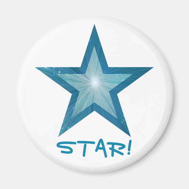 Blåstjärnig kylett "STAR", magnet runt vitt. (Framsidan)
