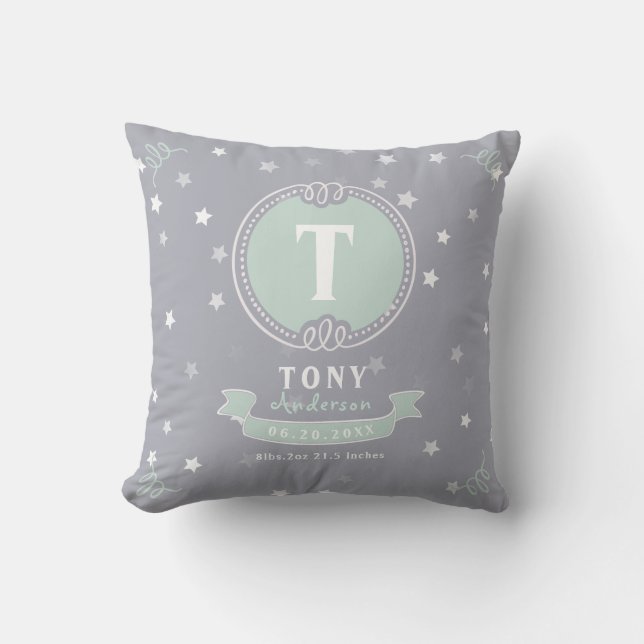 Blåstjärnig personlig baby keepsaké kudde (Framsida)