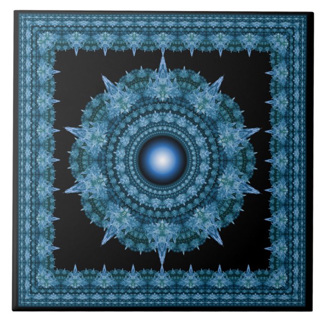 Blåstjärnig ramad ornament kakelplatta (Framsidan)