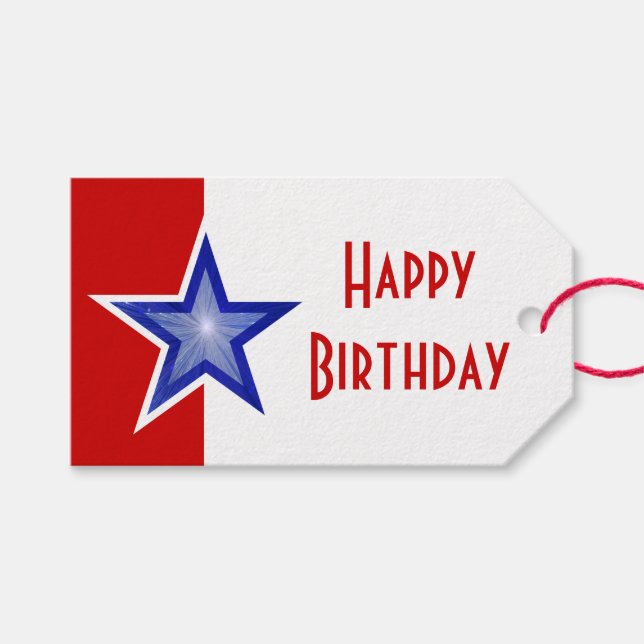 Blåstjärnigt rödavtryck Grattis på födelsedagen Presentetikett (Framsidan (Horisontell))