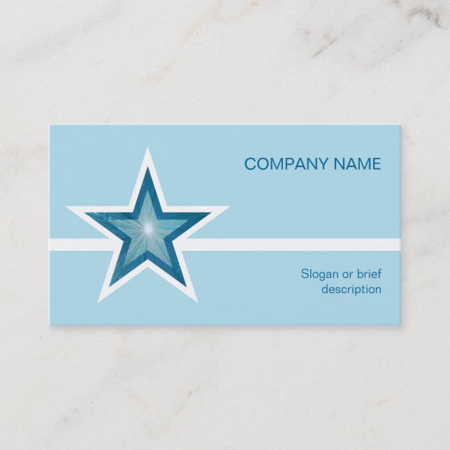 Blåstjärnigt vitt affärskort blek blått visitkort (Framsida)