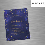Blåstjärnorna i dagflottan i guld, födelseår lyx magnetisk inbjudningskort<br><div class="desc">En magnetisk födelsedagsfest inbjudan för både honom och henne. En marin blå bakgrund med faux guld-stjärnor. Den blå färg är ojämn. Anpassa och lägg till information om namn och party. Lägg till födelseår och firande-år</div>