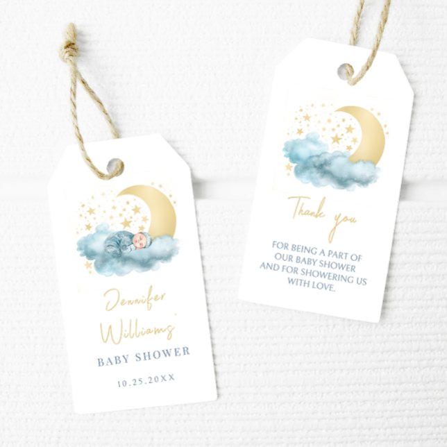 Blåstjärnorna i måne, babydusch tack märkre presentetikett (Skapare uppladdad)