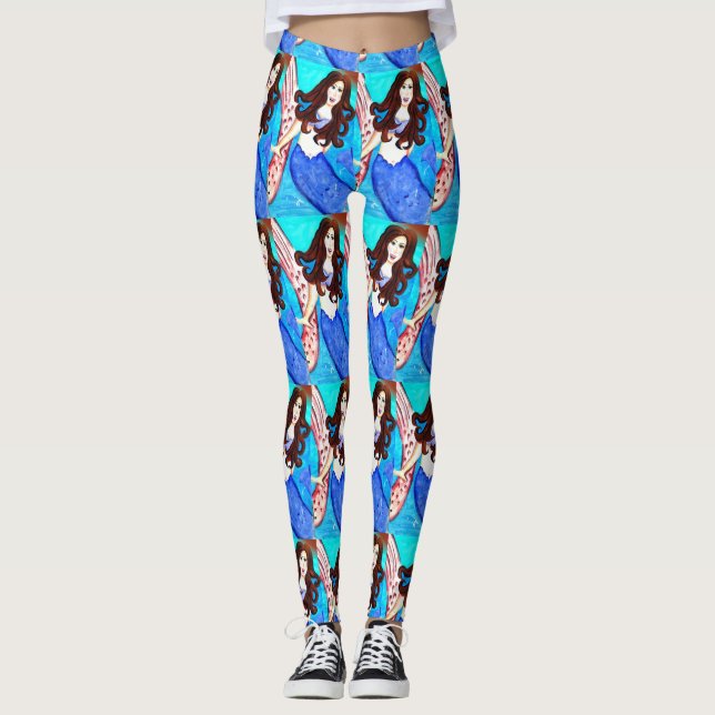Blåstjärtad brunetsladda sjöjungfruar leggings (Framsida)