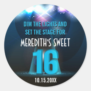 Blåstjärtad Spotlight Sweet 16 Runt Klistermärke
