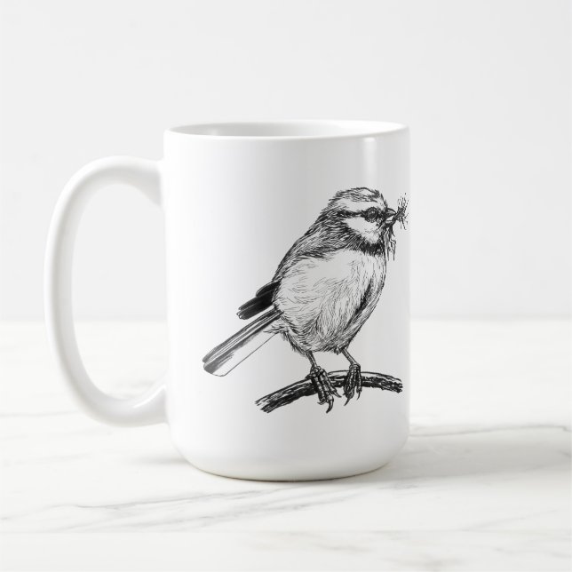 Blåstjärtfågel bläck teckning kaffemugg (Vänster)