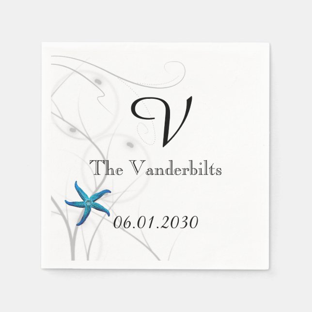 Blåstjärtsfisk med Silver Coral bröllop Pappersservett (Framsidan)